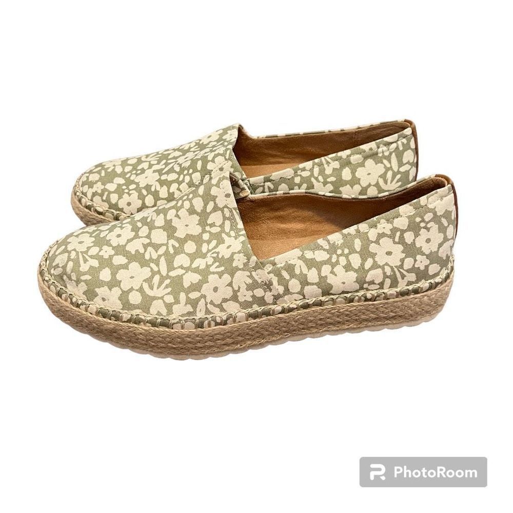 Dr Scholl’s Green and White Floral Slip On Espadrille Shoes Size 6 NEW